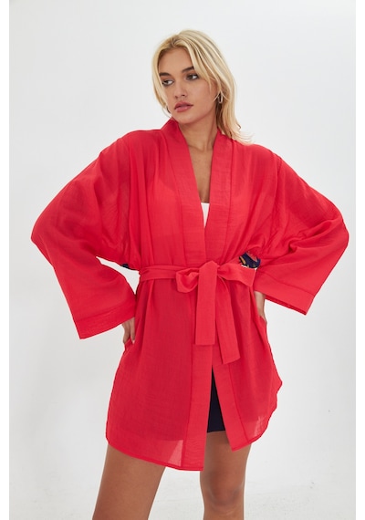Kutaf Kırmızı Ultra Soft Arkası Desenli Kimono Kırmızı