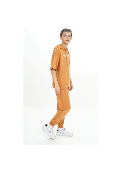 Haykids Erkek Çocuk Kısa Kollu Kapüşonlu Yaka Baskılı Eşofman Takımı Çok Renkli