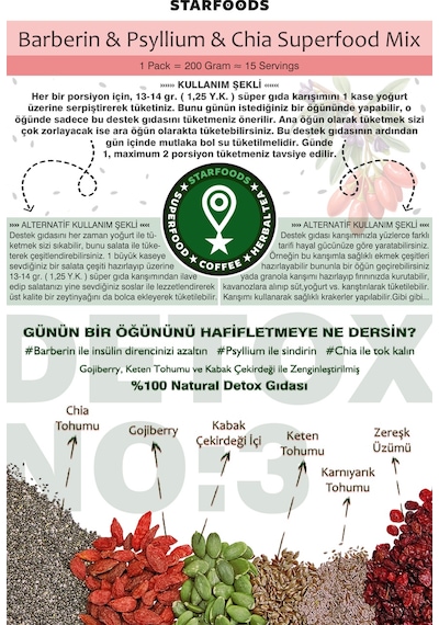 Barberin & Psyllium & Chia Superfood Mix No: 3  Food  Destek Gıdası Chia Tohumu Diğer