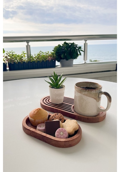 Doğal Ahşap Kahve Sunumluğu Gökkuşağı Desenli Servislik Kayın Ağacı 24x15 Cm - Kl-r-152 Ahşap