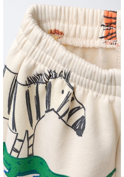 Magu Unisex Çocuk Pamuklu Krem Safari Hayvan Desenli Sweatshirt Ve Jogger Eşofman Takım Çok Renkli