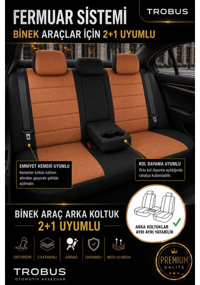 Opel Zafira 5 7 Kişi Oto Koltuk Kılıfı 2003-2011 Taba Başak Serisi Tay Tüyü Tam Set Taba
