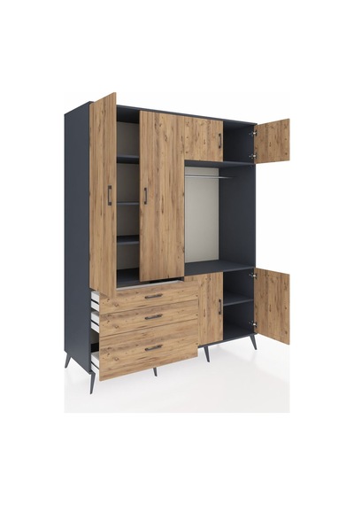 Kronos Gardrop 7 Raflı 3 Çekmeceli Tek Askılı 176x59x221 Antrasit-çam Çam Kronos Gardrop 7 Raflı 3 Çekmeceli Tek Askılı 176x59x221 Antrasit-çam Çam
