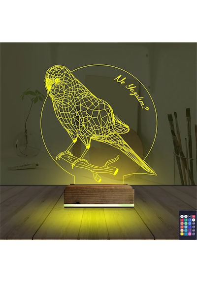 Luvivia Mubbet Kuşu Kuş Kişiye Özel 3d Lamba - Masa Gece Lambası Şeffaf