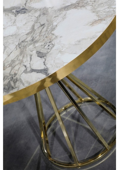 Avvio 90x90 Ella 4 Kişilik Beyaz Mermer Görünümlü Metal Mutfak Masası Takımı-gold Tel Sandalyeli 90x90 Cm Beyaz