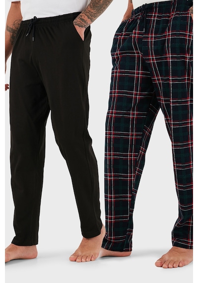 Buratti Pamuklu Regular Fit Normal Bel Düz Paça Cepli 2'Li Paket Erkek Pijama Altı 6574003S2 Siyah-Yeşil