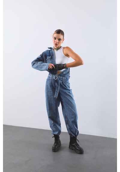 Kadın Oversize Jean Tulum Mavi 001