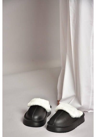 Fox Shoes T918264209 Siyah İçi Peluş Kadın Terlik Siyah