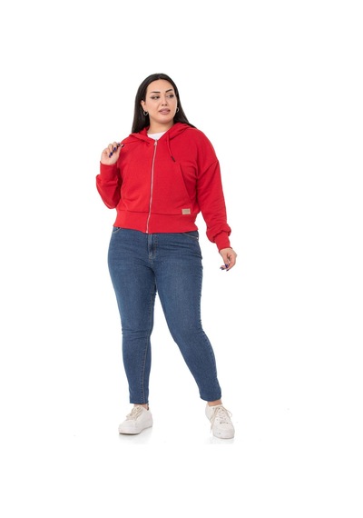 Büyük Beden Kanguru Cepli Kapüşonlu Üç İplik Kırmızı Sweatshirt-kırmızı Kırmızı