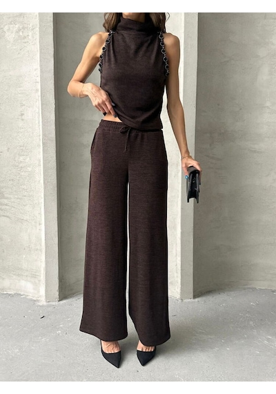 H1 Style Triko Kadın Pantolon Bordo
