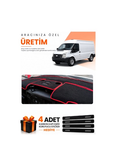 Ford Transit 2007-2012 Uyumlu Torpido Koruma Örtüsü Oto Kılıfı - Siyah Kırmızı