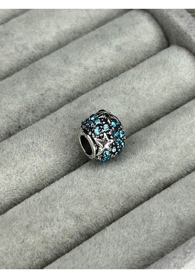 Mavi Taşlı Yıldızlı Charm Gümüş Kaplama