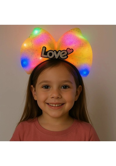 Led Işıklı Love Yazılı Sarı Fiyonk Taç Kız Çocuk Parti Tacı 5047 +0