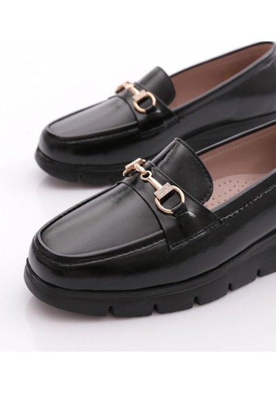 Dgn 6095 Kadin Kalin Taban Loafer Ayakkabi Siyah Rugan