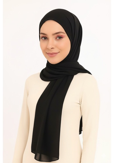 Sonbaharmoda Yüksek Kaliteli Düz Şifon Şal Şıklığı Ve Rahatlığı Bir Arada Siyah