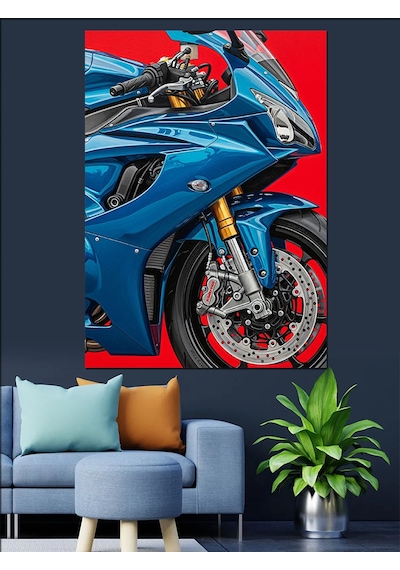 Ahşap Tablo Mavi Motor Hızlı Sürüş