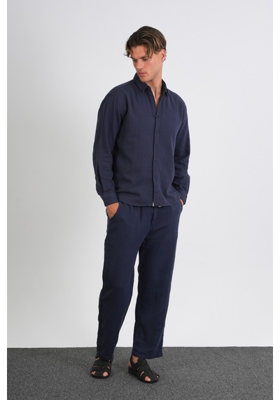 Flare Kışlık Baggy Pantolon Oversize Gömlek Alt Üst Takım %100 Pamuk Lacivert