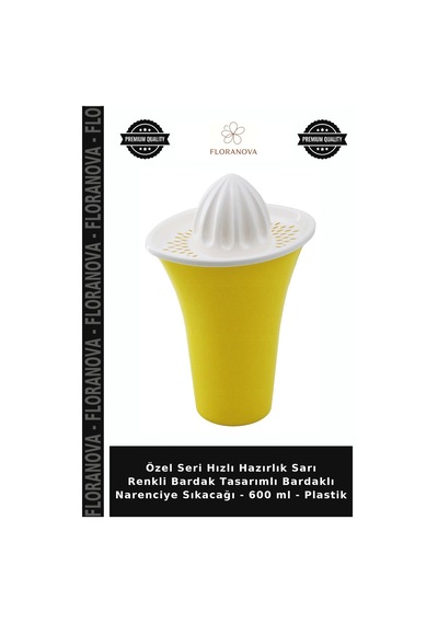 Özel Seri Hızlı Hazırlık Sarı Renkli Bardak Tasarımlı Bardaklı Narenciye Sıkacağı - 600 Ml - Plastik Çok Renkli