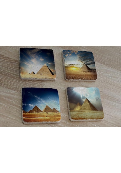 Mısır Piramitleri Doğal Taş Bardak Altlığı 4'lü Set - Natural Stone Coasters-174160 Çok Renkli