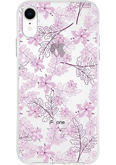 Apple Uyumlu iPhone Xr  Kapak Floral Pudra Tasarımlı Şeffaf Silikon Kılıf