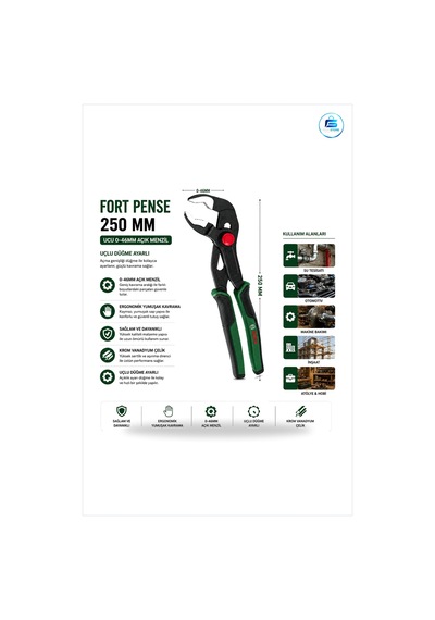 Papağan Pense 250 Mm 0 İle 46 Açıklık Ergonomik Yumuşak Sap Krom