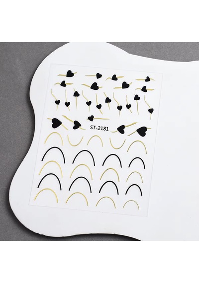 Gold Kalp Ve Şerit Tırnak Sticker Kalp Tırnak Etiketi Nail Art 2181g