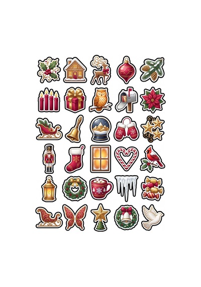 30 Adet Nostaljik Yılbaşı Pulu Sticker Seti - Laptop Telefon Ajanda İçin Kabartma Görünüm Çok Renkli