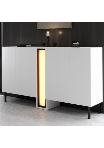 Nova Siyah Demir Ayaklı Rgb Led Işık Sistemli Beyaz Konsol Beyaz - Siyah