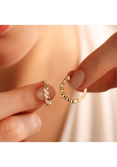 Sembol Gold Altın Halka Küpe 1.5 CM Sarma Form Taşlı