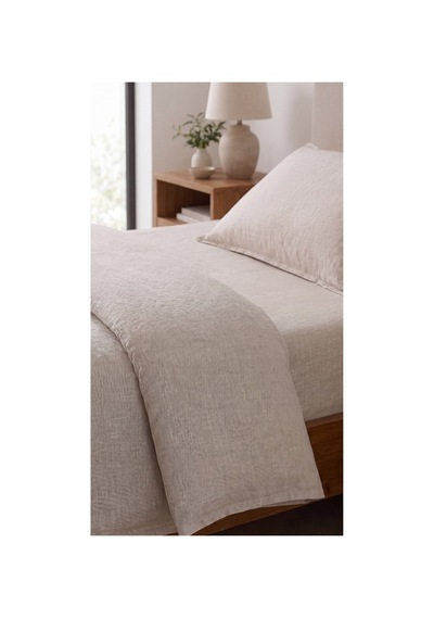 %100 Pamuk Keten Tek Kişilik Nevresim Takımı Lastikli Çarşaflı 160x200 Cm Taş - 904795714 Taş
