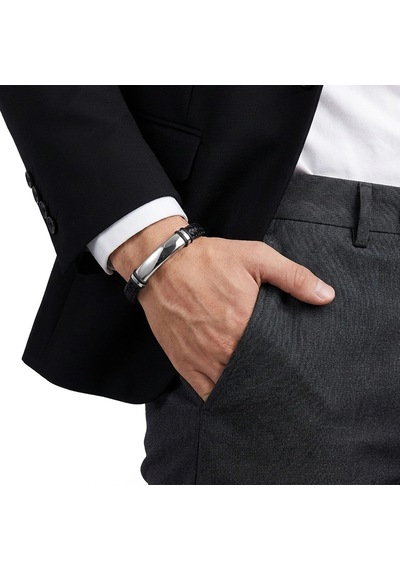 Moncuk Design İsim Yazılabilir Siyah Deri Ve Beyaz Titanyum Kilit Bileklik 33513b15d3