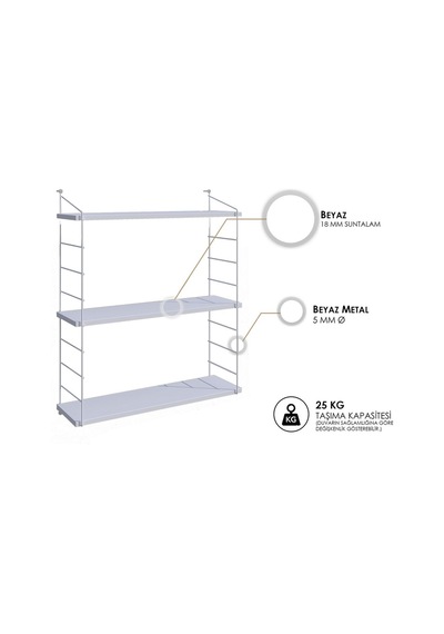 Decormet Armoni Raf Seti 3 Raflı 200 720 Metal Beyaz+ahşap Beyaz - Ahşap
