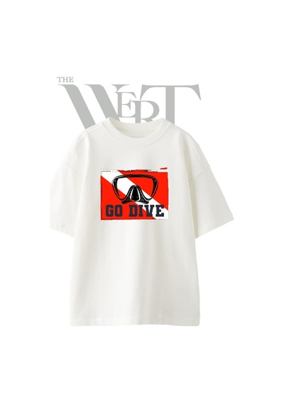 Thewert Diving Mask Flag Tasarım Baskılı Ünisex Beyaz Oversize T-shirt