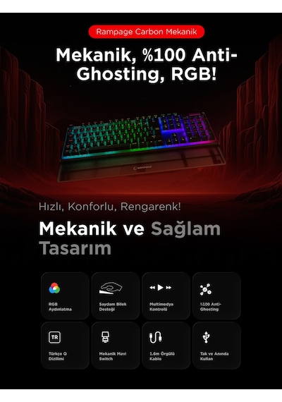 Full Rgb Carbon Mekanik Klavye Qbilek Destek Blue Gaming Klavye Oyuncu Klavye Antighosting Hot Swap