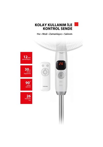26 Hız Kademesi Ultra Sessiz Motor 9 Kanatlı Kumandalı Vantilatör F-dse70cıs W