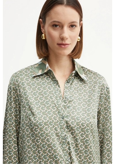 Guess Kadın Yeşil Logo Baskılı Saten Gömlek Yeşil
