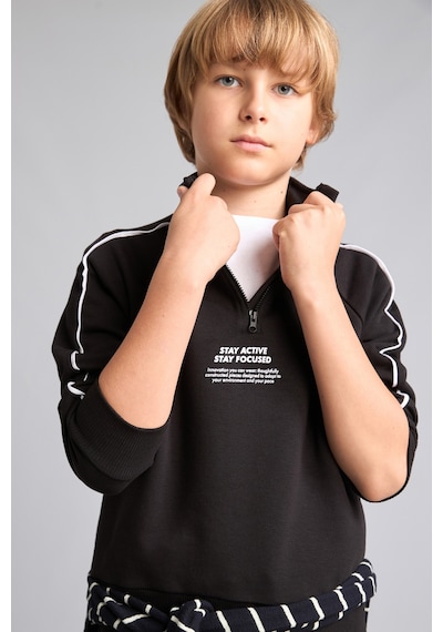 Defacto Oversıze Uzun Kollu Dik Yaka Pamuklu Baskılı Siyah Sweatshirt Erkek Çocuk H9606a826aubk81 Siyah-bk81
