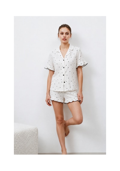 Fit Women Kadın Premium Fırfırlı Beyaz Pijama Takımı