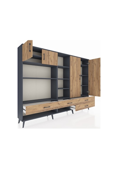 Arges Dolap 12 Raflı 4 Çekmeceli 4 Kapaklı 220x30x163 Antrasit-ça Antrasit-çam