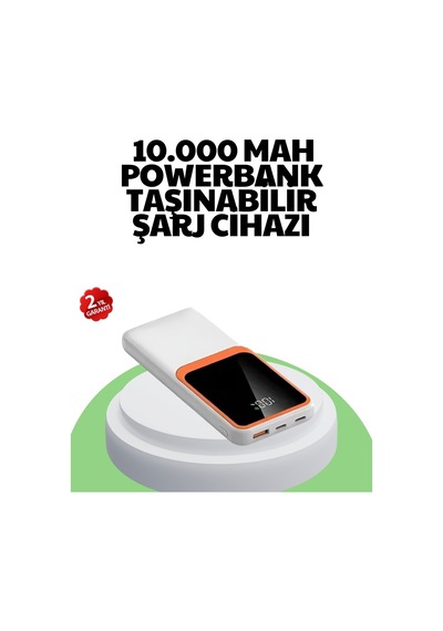 10000 Mah Hızlı Şarj Destekli Powerbank Hafif Kompakt Ve Güvenli Beyaz