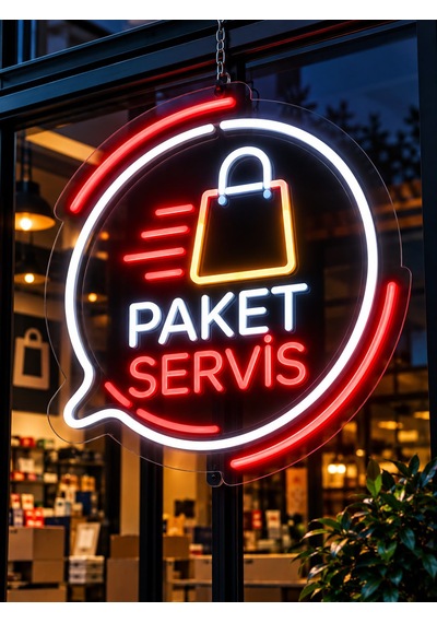 Paket Servis Neon Led Tabela 60x30 Cm Işıklı Pleksi Tabela Restoran Fast Food Vitrin Tabelası
