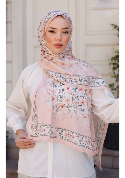 Mimiyum Lemon Flower Nayf İpek Şal Pembe