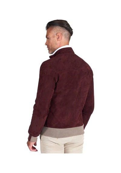 M M Marki Marki Erkek Bordo Hakiki Süet Deri Ceket Fermuarlı, Astarlı, 4 Cepli, 67 Cm - 504422