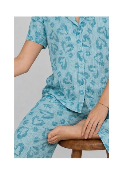 Fit Women Kadın Kısa Kol Desenli Mint Pijama Takımı 4740 Mint Yeşili