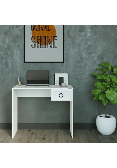 Hampton Çekmeceli Çalışma Masası-mat Beyaz 90x75x51 Cm Gxyxd