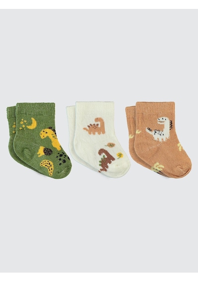 Civil Baby Dinazor Desen Asetat 0-24 Ay Çorap Setleri - Standart Standart