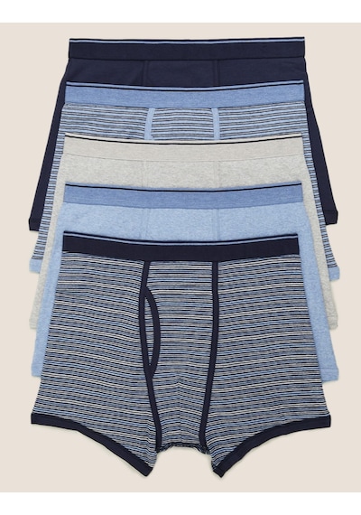 Marks & Spencer Saf Pamuklu 5'li Trunk Seti T14004849F Mavi