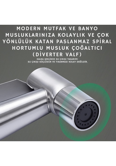 Polham Paslanmaz Çelik Spiral Hortumlu Musluk Çoğaltıcı Tüm Musluklara Uyumlu, Banyo, Tuvalet, Mutfak Krom