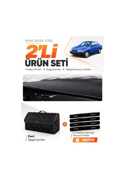 E-biz Toyota Carina E T190 Aırbaglı 1992-1997 Uyumlu Torpido Örtüsü + Deri Çanta - Siyah - To010