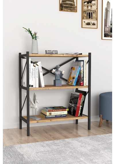 Bofigo Dekoratif 3 Raflı Kitaplık Metal Kitaplık Perge Çam Bofigo Dekoratif 3 Raflı Kitaplık Metal Kitaplık Perge Çam